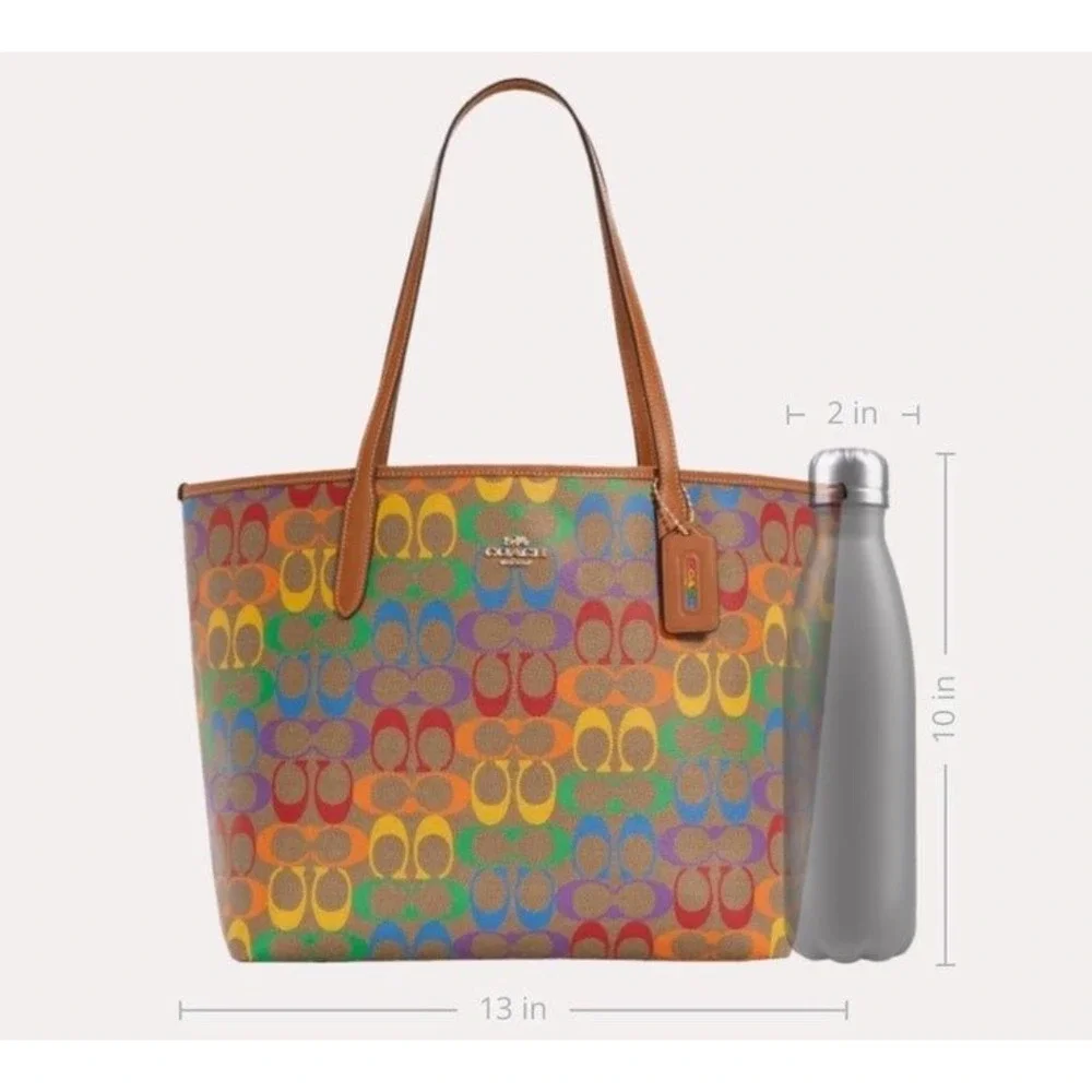 Coach City Tote Purse Bag In Rainbow Signature Canvas NEW